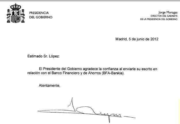 Queja Presidecia del gobierno - Bankia