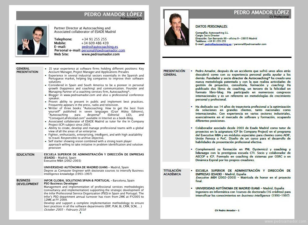 CV - Currículum Ejemplo Pedro Amador