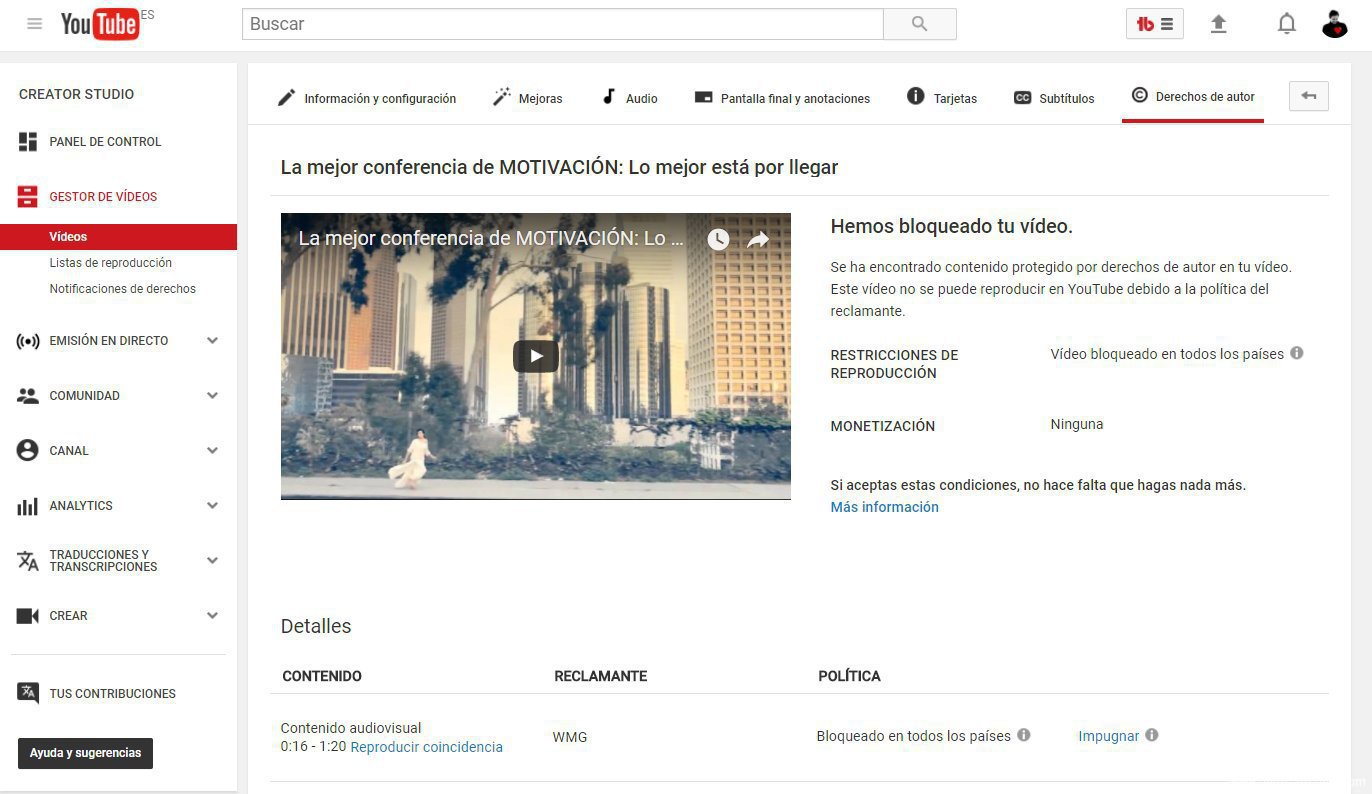 Limitación de derechos de autor YouTube