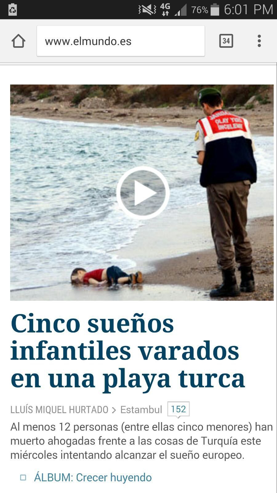 Publicación de El País del niño muerto en la playa