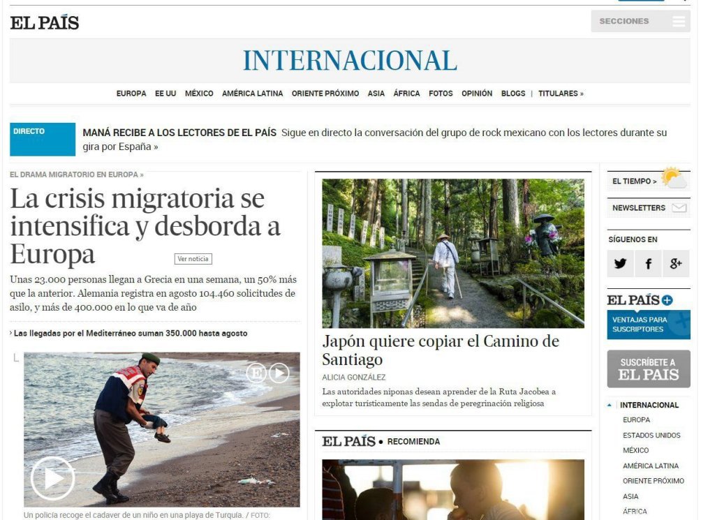 Publicación de El País del niño muerto en la playa